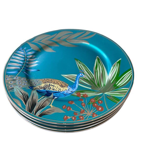 GRACE TEAWARE Gold Gilded Peacock Design 8" Fine Porcelain Plate Set of 2 NEW - Picture 6 of 10